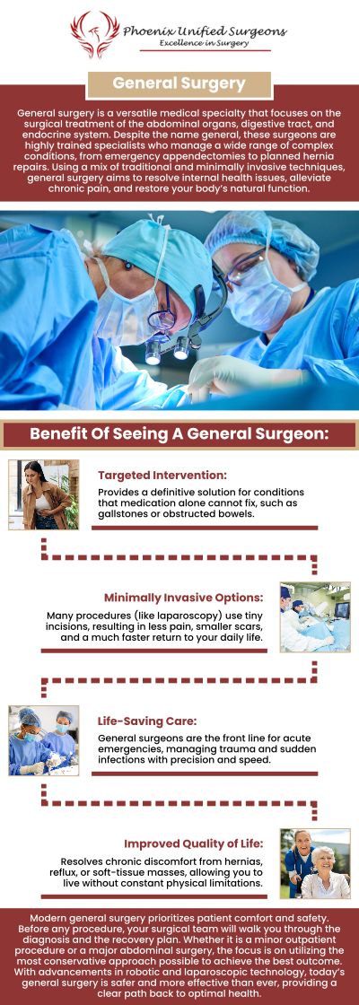 Phoenix Unified Surgeons offers professional care with board-certified professionals specializing in a wide range of surgical procedures, including minimally invasive techniques. Our experienced surgeons are committed to providing the highest level of patient care, ensuring you receive the best treatment for your health needs. For more information, contact us or book your appointment online. Our office is conveniently located at 20333 N 19th Avenue, Ste 230 Phoenix, AZ 85027.