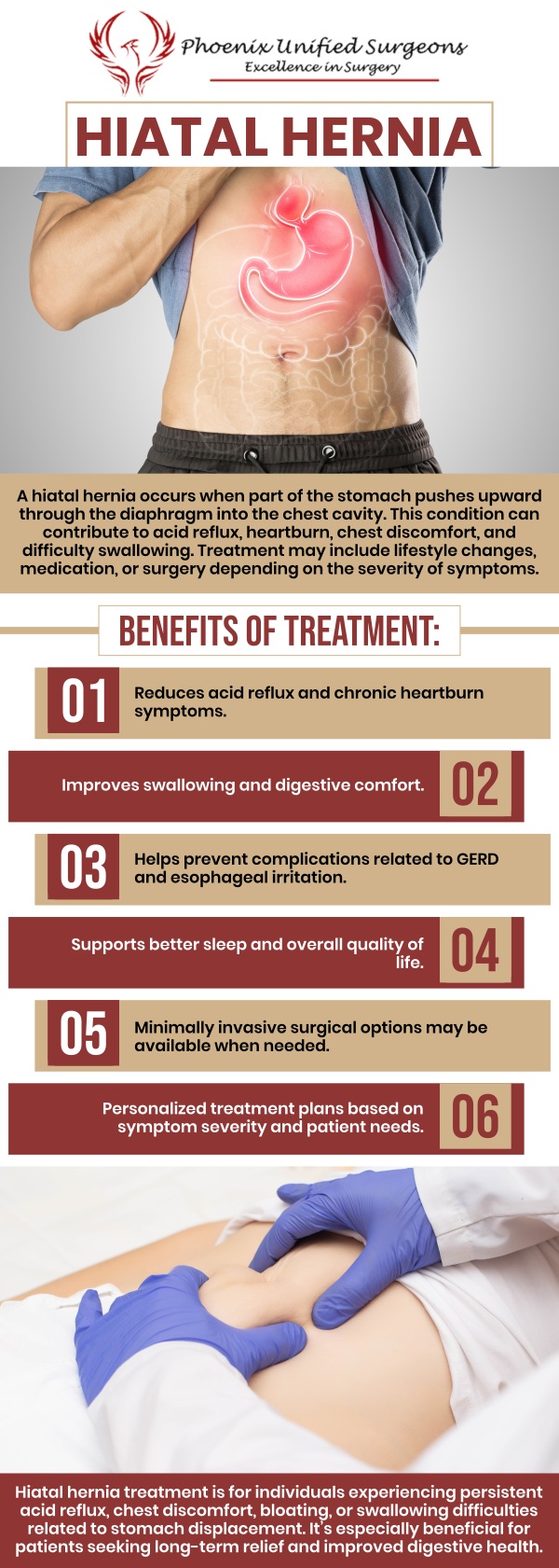Common questions asked by patients: What is hiatal hernia surgery? When is hiatal hernia surgery recommended? What symptoms may improve after hiatal hernia surgery? How is hiatal hernia surgery performed? What is the recovery process after hiatal hernia surgery? For more information, contact us or request an appointment online. We are conveniently located at 20333 N 19th Avenue, Ste 230 Phoenix, AZ 85027. We serve patients from Phoenix AZ, Sun City AZ, Peoria AZ, Surprise AZ, Glendale AZ, Scottsdale AZ, and surrounding areas. Common questions asked by patients: What is hiatal hernia surgery? When is hiatal hernia surgery recommended? What symptoms may improve after hiatal hernia surgery? How is hiatal hernia surgery performed? What is the recovery process after hiatal hernia surgery? For more information, contact us or request an appointment online. We are conveniently located at 20333 N 19th Avenue, Ste 230 Phoenix, AZ 85027. We serve patients from Phoenix AZ, Sun City AZ, Peoria AZ, Surprise AZ, Glendale AZ, Scottsdale AZ, and surrounding areas.