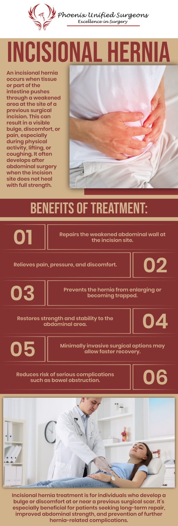 Common questions asked by patients: How serious is an incisional hernia? Is surgery always needed for an incisional hernia? How long does recovery take after incisional hernia repair? Can an incisional hernia come back after treatment? For more information, contact us or request an appointment online. We are conveniently located at 20333 N 19th Avenue, Ste 230 Phoenix, AZ 85027. We serve patients from Phoenix AZ, Sun City AZ, Peoria AZ, Surprise AZ, Glendale AZ, Scottsdale AZ, and surrounding areas. Common questions asked by patients: How serious is an incisional hernia? Is surgery always needed for an incisional hernia? How long does recovery take after incisional hernia repair? Can an incisional hernia come back after treatment? For more information, contact us or request an appointment online. We are conveniently located at 20333 N 19th Avenue, Ste 230 Phoenix, AZ 85027. We serve patients from Phoenix AZ, Sun City AZ, Peoria AZ, Surprise AZ, Glendale AZ, Scottsdale AZ, and surrounding areas.