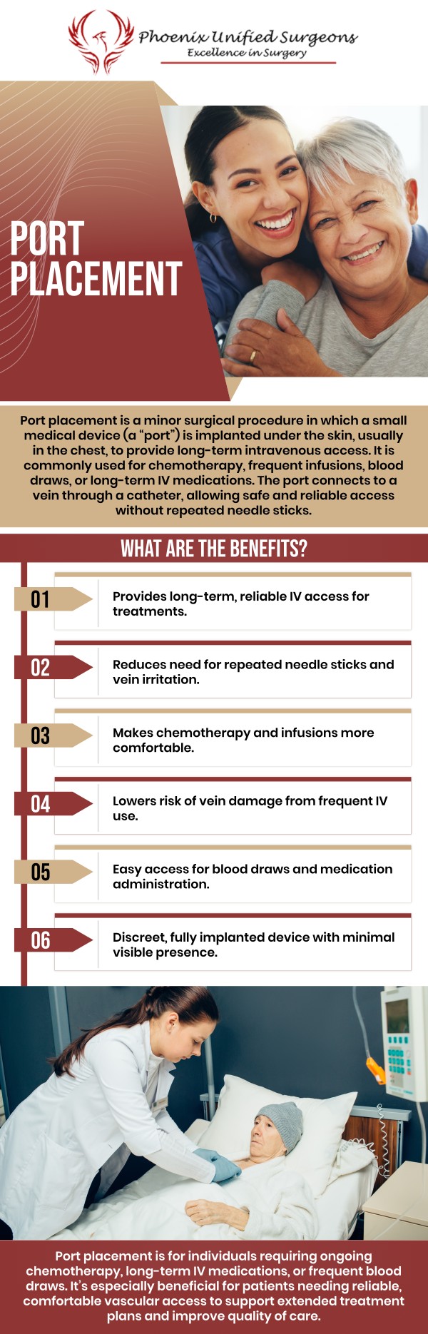 Common questions asked by patients: What is a port placement for chemotherapy or IV access? When is a port needed for chemotherapy treatment? How should patients care for a port after placement? What are the benefits of using a port for long-term IV access? For more information, contact us or request an appointment online. We are conveniently located at 20333 N 19th Avenue, Ste 230 Phoenix, AZ 85027. We serve patients from Phoenix AZ, Sun City AZ, Peoria AZ, Surprise AZ, Glendale AZ, Scottsdale AZ, and surrounding areas. Common questions asked by patients: What is a port placement for chemotherapy or IV access? When is a port needed for chemotherapy treatment? How should patients care for a port after placement? What are the benefits of using a port for long-term IV access? For more information, contact us or request an appointment online. We are conveniently located at 20333 N 19th Avenue, Ste 230 Phoenix, AZ 85027. We serve patients from Phoenix AZ, Sun City AZ, Peoria AZ, Surprise AZ, Glendale AZ, Scottsdale AZ, and surrounding areas.